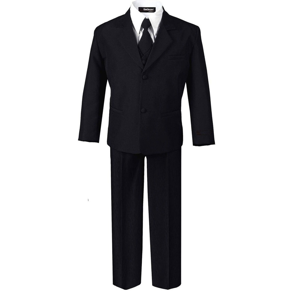 Gino Giovanni Boy's 5-Piece Designer Tuxedo Suit - Black - Size 5